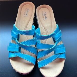 Clarks Tan and Blue Sandals with Stylish Straps